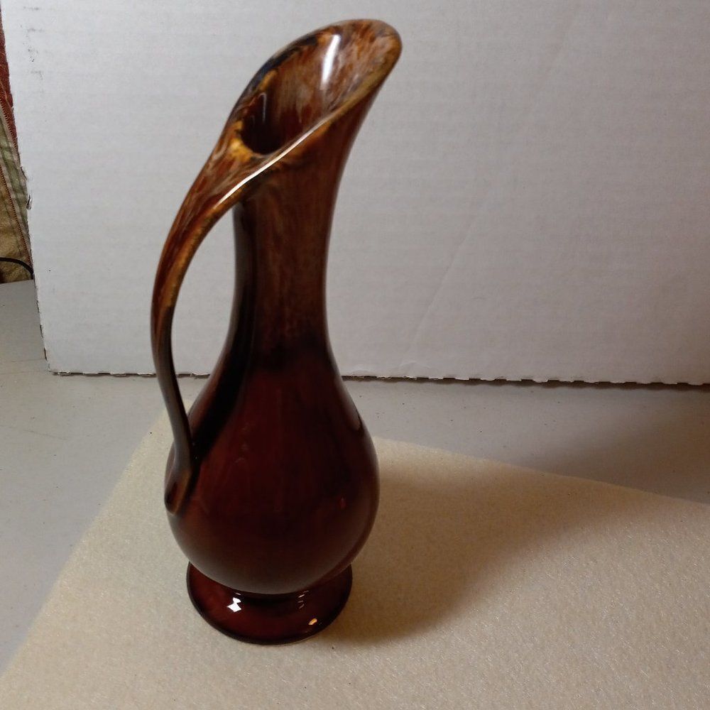 Vintage Brown Drip Glaze Pitcher Slender Flowing Handle Cottagecore Countrycore